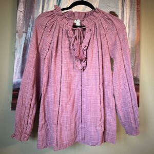 Sundance XS Purple Blouse Top Ruffled Boho Cotton Blend Elastic Neckline EUC